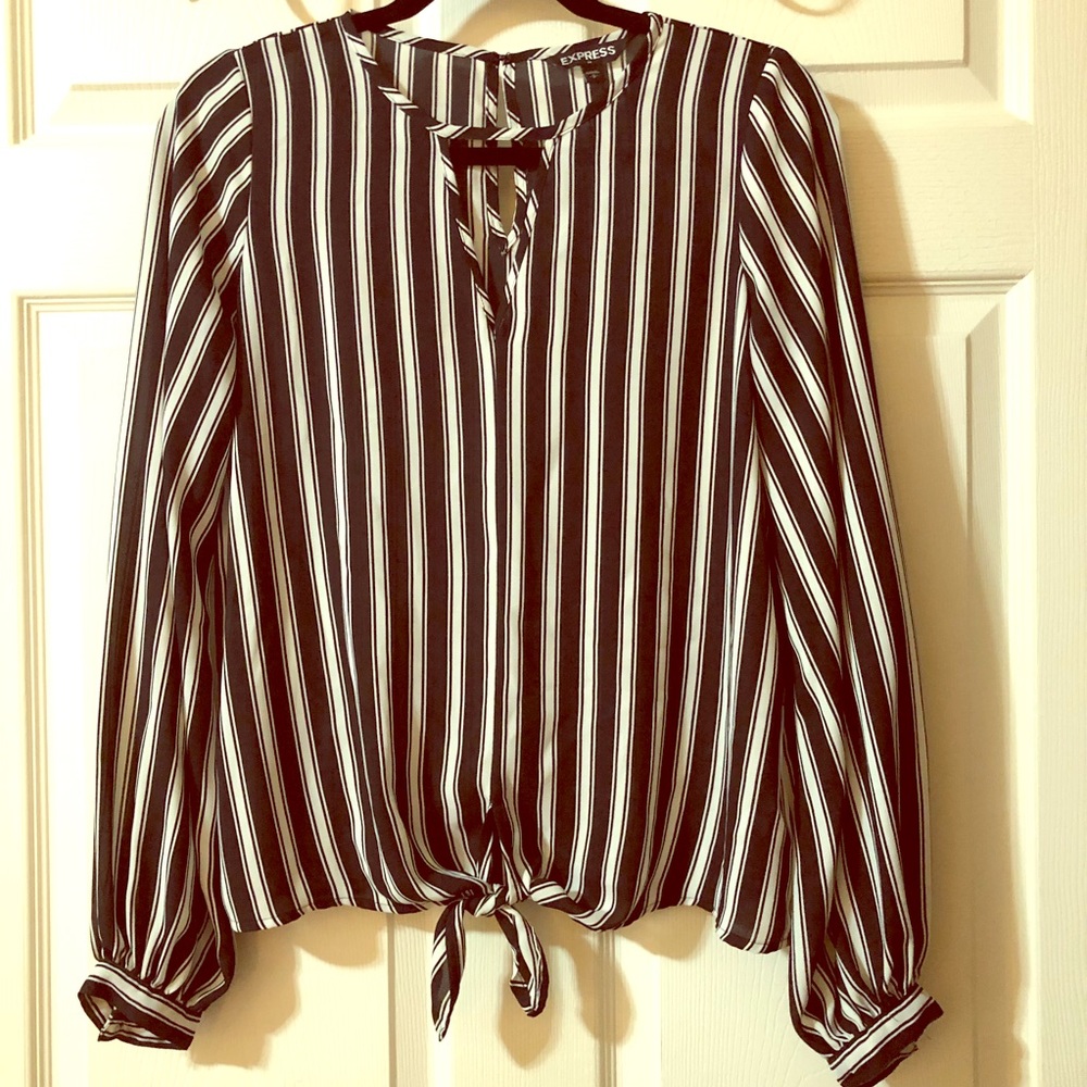 Express Black & White Striped Blouse SIZE: SMALL
